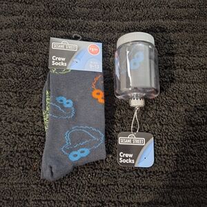 Sesame Street Crew Socks - Dark Gray with Blue and Orange Patterns